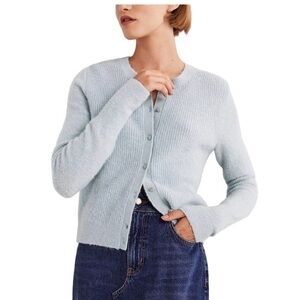 Boden Womens Jewel Button Fluffy Wool & Alpaca-Blend Cardigan light blue Sz M